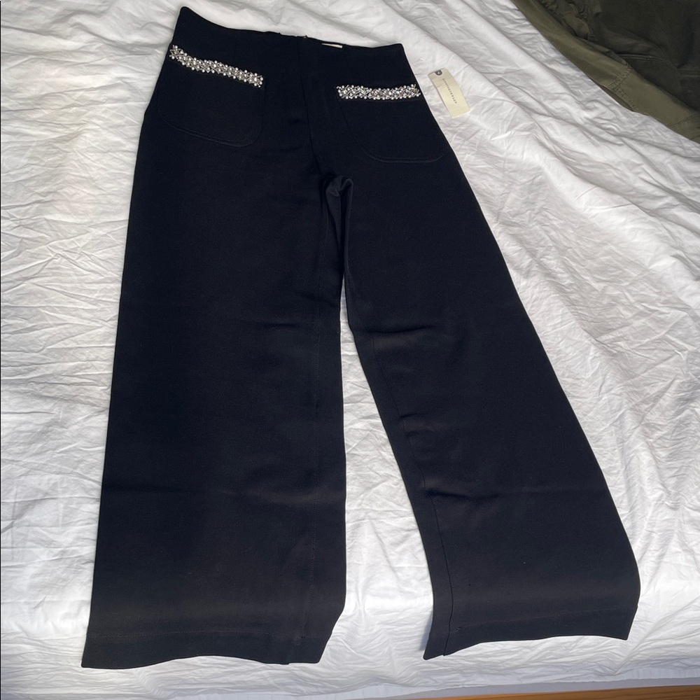 Anthropologie Black Wide-Leg Maeve Embellished Pocket Pants